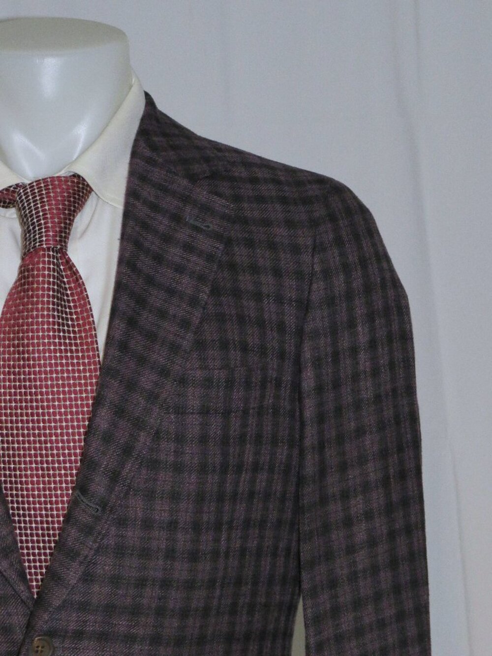 Brunello Cucinelli Silk Linen Purple Black Check Three Roll Two Sport Coat 38R